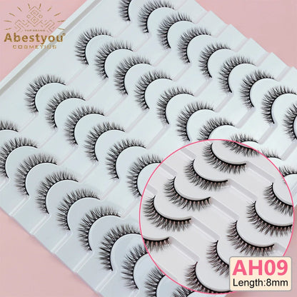 Abestyou 8mm 20Pairs Invisible Strip Soft Clear Band 3D Faux Mink Wispy Eyelash Korea High Quality Short Reusable Lashes Make-up