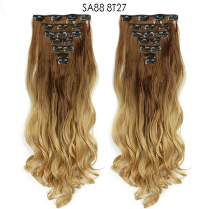 LINWAN Hair 22inch Ombre Hair Long Curly Hair Extension 16 Clips High Tempreture Synthetic Hairpiece Clip In Hair Extensions