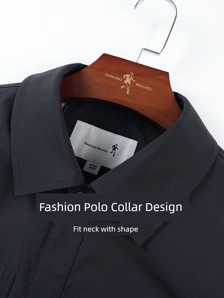 Dance with Wolf Polo Collar Jacket Men's Wear 2025 Spring New Arrival Solid Color Commute Anti-Wrinkle Windproof Casual Men's Coat