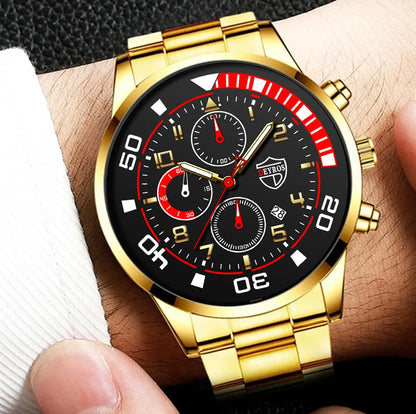 3PCS Set Fashion Mens Calendar Watches Male Casual Stainless Steel Quartz Watch Men Necklace Bracelet Wristwatch Reloj Hombre