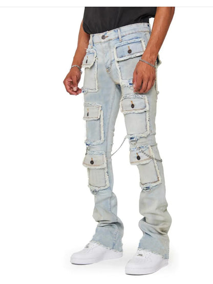 Multi-pocket Cargo Jeans Y2k Men’s Jeans Stretch Straight-leg Pants Vintage Trousers Overalls Casual High Street Hip Hop Jeans