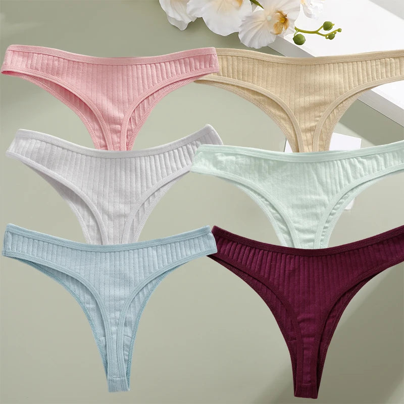 6PCS/Set Cotton Panties G-String Women Panties Sexy Underwear Female Lingerie Thong Briefs for Woman Solid Color Intimate Pantys