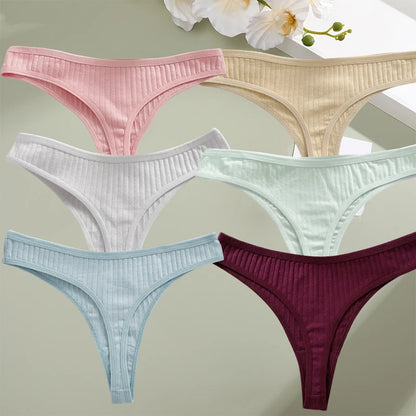 6PCS/Set Cotton Panties G-String Women Panties Sexy Underwear Female Lingerie Thong Briefs for Woman Solid Color Intimate Pantys