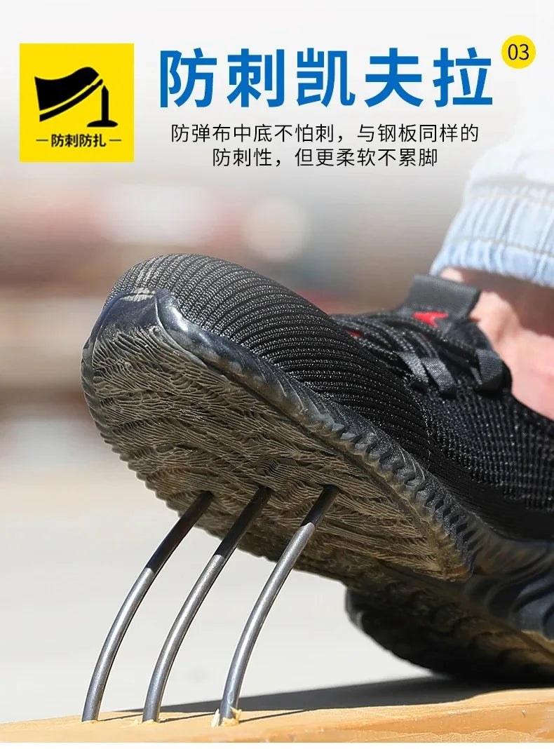 Breathable Men Work Shoes Summer Safety Shoes Lightweight Protective Sneakers Safety Steel Toe Shoes Men Puncture-Proof Boots