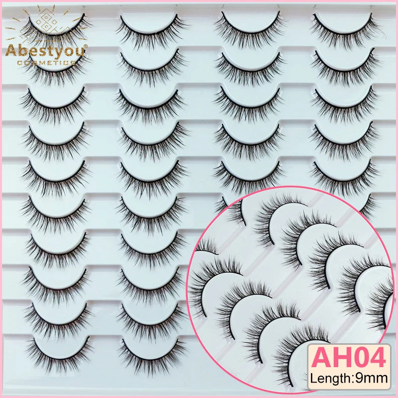 Abestyou 8mm 20Pairs Invisible Strip Soft Clear Band 3D Faux Mink Wispy Eyelash Korea High Quality Short Reusable Lashes Make-up