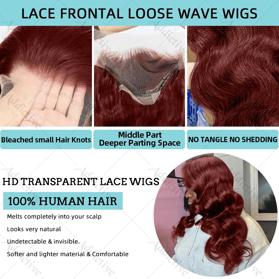 250% Reddish Brown Body Wave 13x6 HD Lace Front Wig 30 32 Inch Water Wave 13x4 Lace Frontal Human Hair Wigs For Women PrePlucked