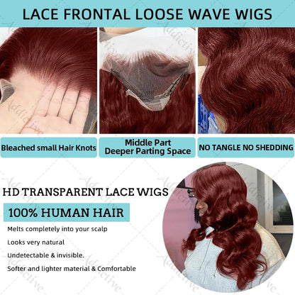 250% Reddish Brown Body Wave 13x6 HD Lace Front Wig 30 32 Inch Water Wave 13x4 Lace Frontal Human Hair Wigs For Women PrePlucked