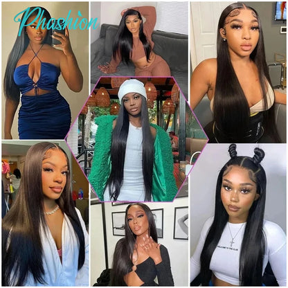 Phashion HD 13x6 13x4 Lace Frontal Straight Pre Plucked 4x4 5x5 6x6 Swiss Full Closure Only Natural Black 100% Remy Human Hair