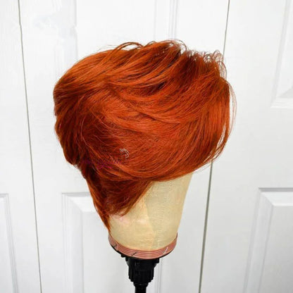 Pixie Cut Human Hair Wigs Orange Wig T Part Lace Wig Ginger Straight Short Human Hair Wigs perruque cheveux humain sans colle