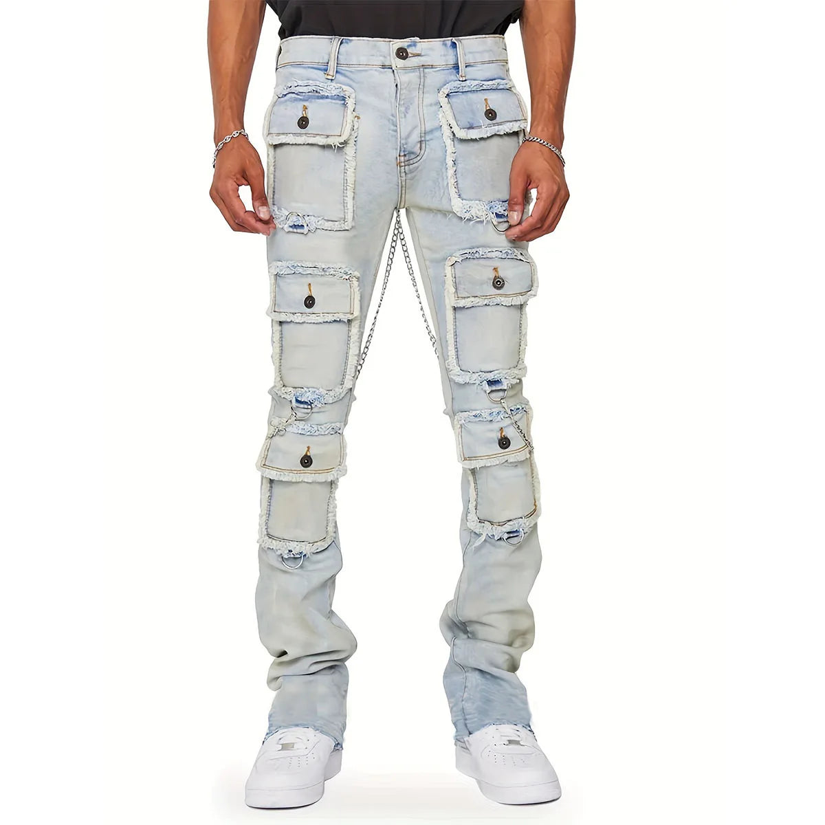 Multi-pocket Cargo Jeans Y2k Men’s Jeans Stretch Straight-leg Pants Vintage Trousers Overalls Casual High Street Hip Hop Jeans