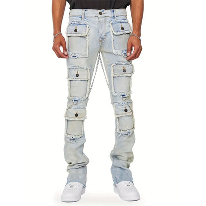 Multi-pocket Cargo Jeans Y2k Men’s Jeans Stretch Straight-leg Pants Vintage Trousers Overalls Casual High Street Hip Hop Jeans