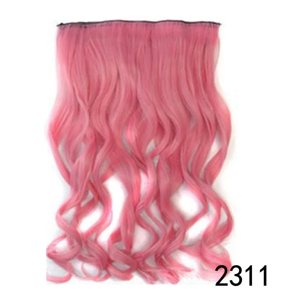 Synthetic Long Wavy 5 Clip In Hair Extensions 22Inch Synthetic Fiber Heat Resistant Hairpiece Black Pink False Hair Daily Use