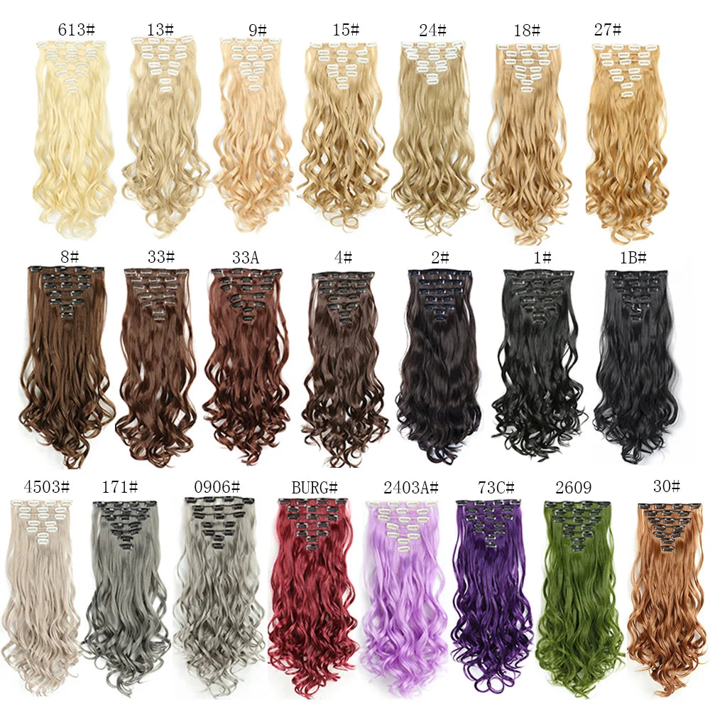 LINWAN Hair 22inch Ombre Hair Long Curly Hair Extension 16 Clips High Tempreture Synthetic Hairpiece Clip In Hair Extensions