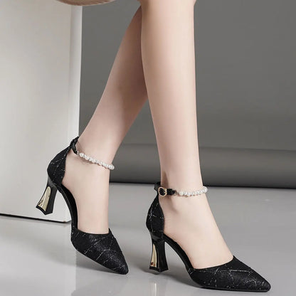 Beads Pumps Pointed Tip Women's High Heels Heeled Sandals Woman Luxury Womens Shoes Woman 2024 Trend Mary Jane Shoes Heel