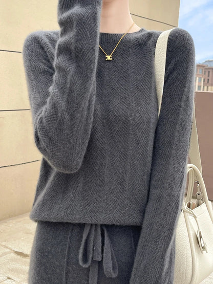 Women’s 100% Merino Wool Sweater Pullovers Hollow Out O-neck Cashmere Autumn Winter Long Sleeve Solid Grace Fashion Clothing Top