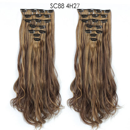 LINWAN Hair 22inch Ombre Hair Long Curly Hair Extension 16 Clips High Tempreture Synthetic Hairpiece Clip In Hair Extensions