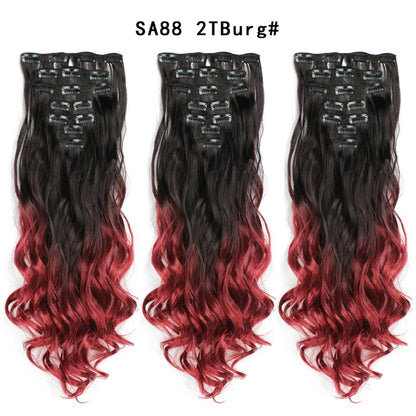 LINWAN Hair 22inch Ombre Hair Long Curly Hair Extension 16 Clips High Tempreture Synthetic Hairpiece Clip In Hair Extensions