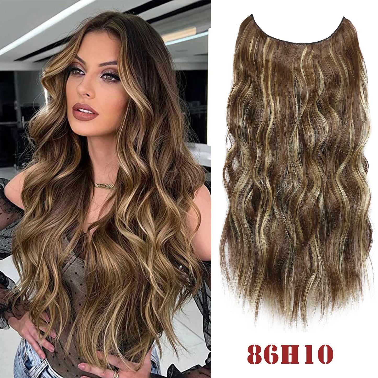 Synthetic Clips Wire Hair Extensions Invisible Long Wavy Fish Line Hairpiece For Women  Fish Line Hair Extension 2Clips