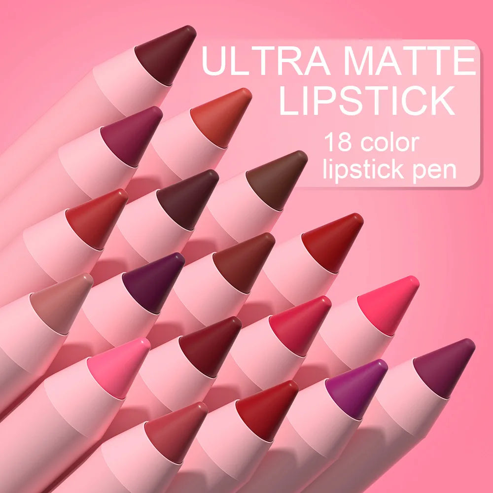 18Colors Matte Lipstick Waterproof Velvet Nude Lipstick Pencil Sexy Red Brown Pigments Lips Makeup Long Lasting Lip Tint Make Up