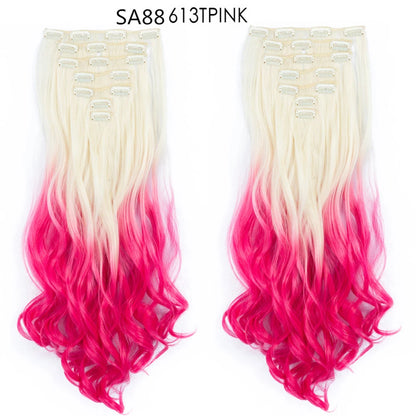 LINWAN Hair 22inch Ombre Hair Long Curly Hair Extension 16 Clips High Tempreture Synthetic Hairpiece Clip In Hair Extensions