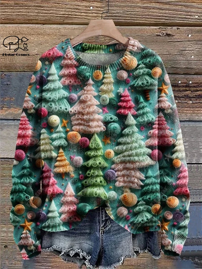 3D printed Christmas series floral Christmas tree Santa Claus pattern ugly sweater casual winter warm new style unisex  S-5