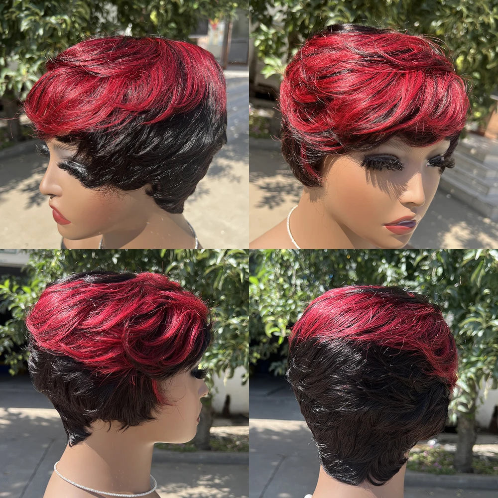 Human Hair Wigs Short Pixie Cut Wig Human Hair For Black Women Machine Made Wigs With Bangs Pixi Wig Perruque Cheveux Humain