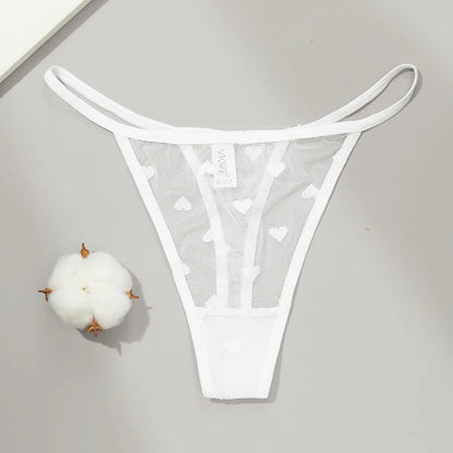 Sexy Lace Sheer Thong Panties Underwear  Women's Low Waist G-String T-Pants  Lingerie Panties Heart See Through Mesh Underpants