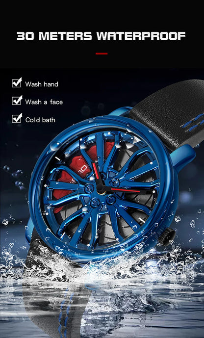 Sanda Hot Sell Fashion Sports Men WristWatch 360 Degree Rotating Car Wheel Quartz Watch Stainless Steel Waterproof Rim Hub Clock