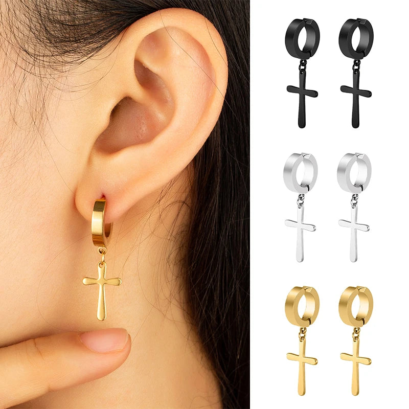 1Pair Fashion Cross Fake Earrings