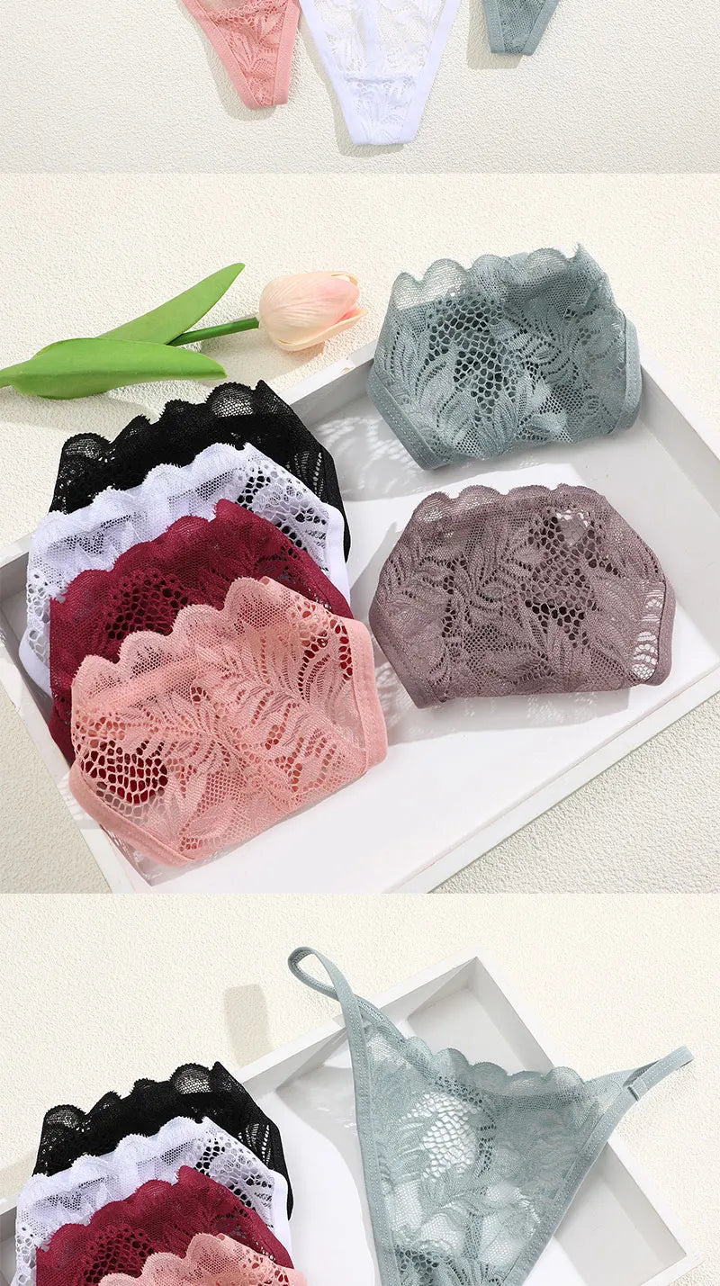 6Pcs/Set Lace Thong For Women Low Rise Soft Intimates Lingerie Sexy Lace Panties Color Ladies Comfortable Underpants Girls Panty