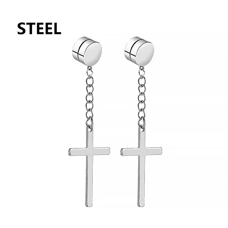 1Pair Fashion Cross Fake Earrings