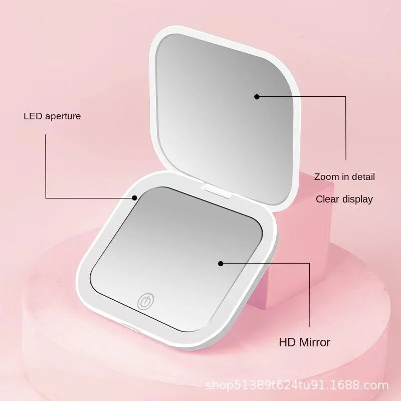 Mini Portable Folding Makeup Mirror Led Lights Magnifying Compact Pocket Travel Aesthetic Vanity Mirrors Make Up Tools