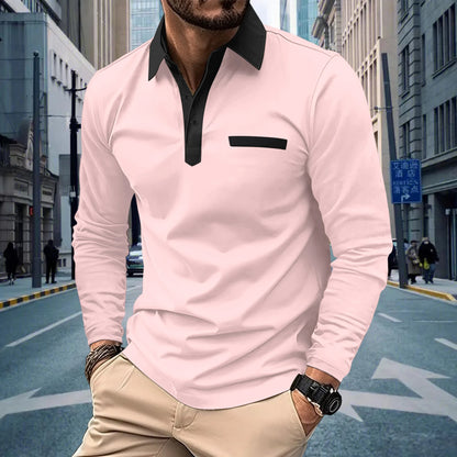 Men's long sleeve POLO shirt High quality Polo shirt four seasons casual ribbed long sleeve T-shirt black and white T-shirt S-3X