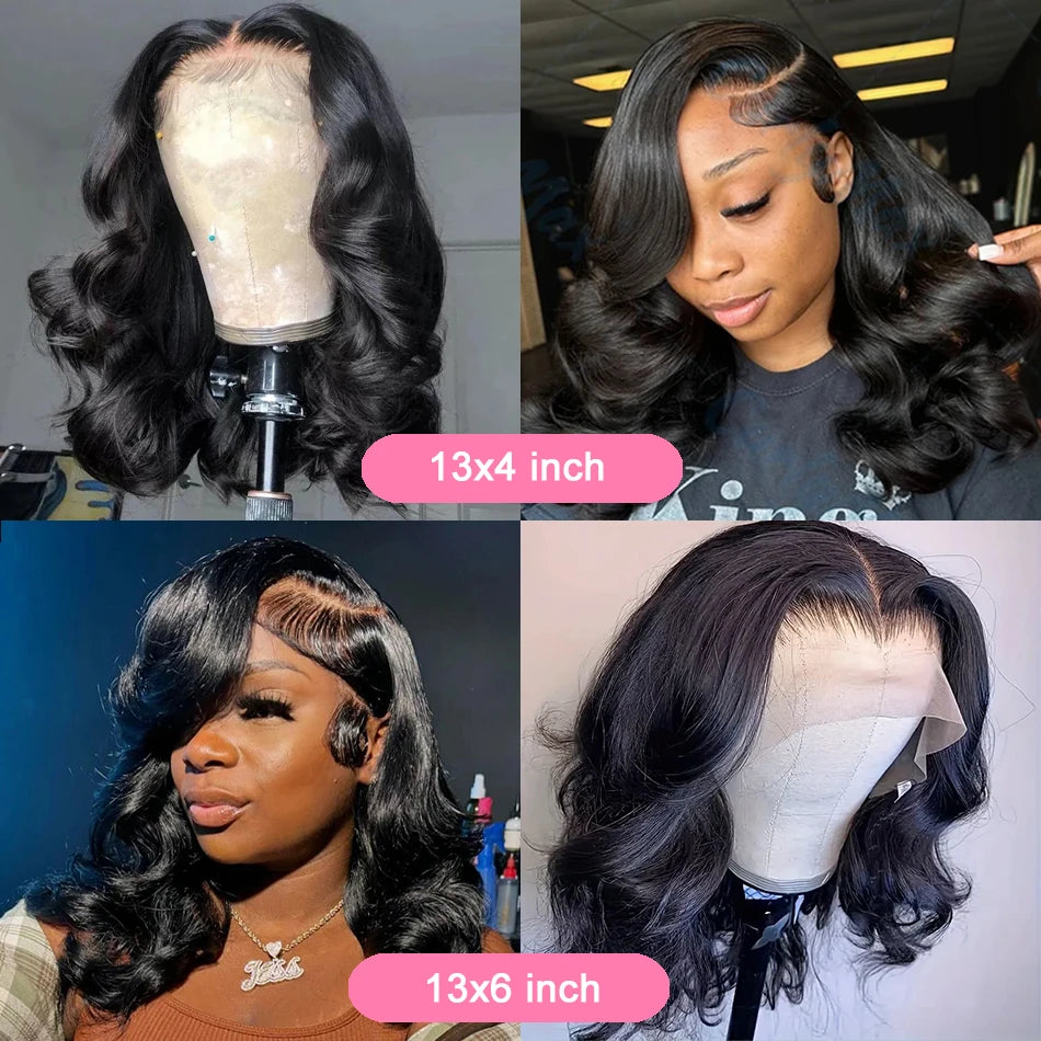 Body Wave Bob Wig 13x6 Transparent Lace Frontal Wig Brazilian Human Hair Wigs Virgin Remy Hair13x4 Lace Closure Wig 180% Density