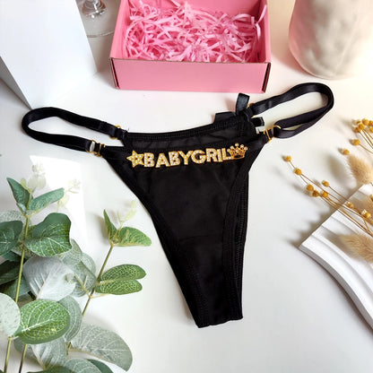 Sexy 5 Colors Tulle Panties Custom Thong for Women Personality Crystal Letter Name  Panties Breathable Adjustable Underwear Gift