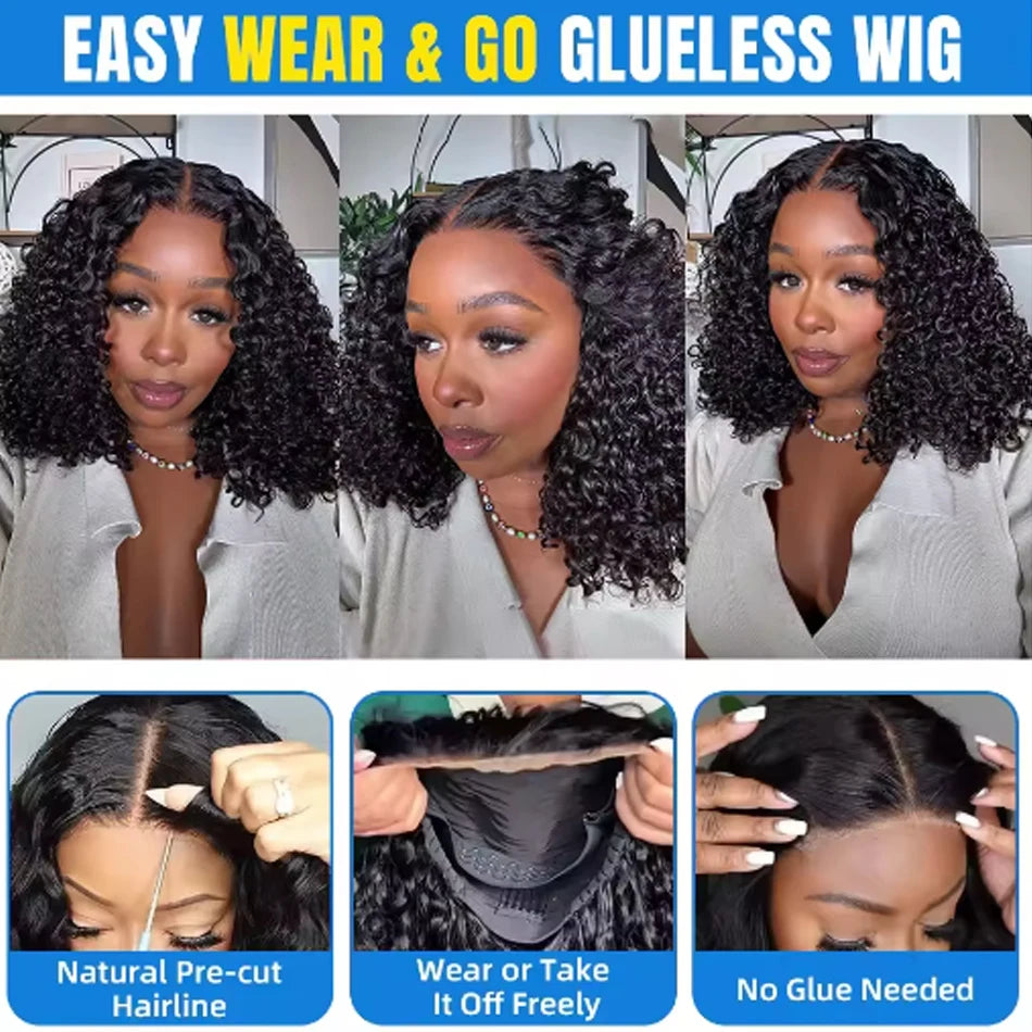 Kinky Curly Bob Cheap Wig Lace Frontal Human Hair Wigs 100% Brazilian Glueless Short Water Curly ForWomen 180Density Wear And Go