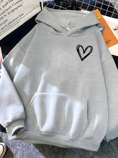 Hirsionsan Simplic Heart Print Women Sweatshirt Soft Casual Loose Vintage Female Hoodies 2023 Winter Warm Fleece Student Tops