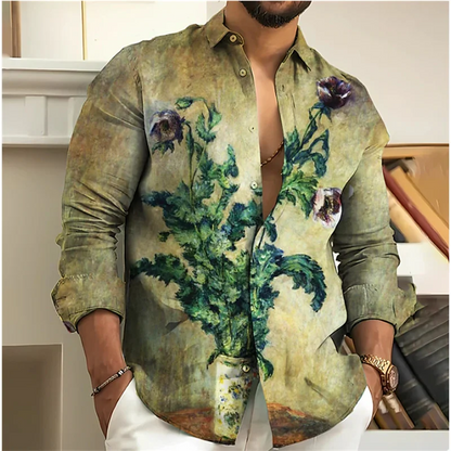 Vintage 2023 Men's Shirt Floral 3D Printing Lapel Long Sleeve Outdoor Streetwear Fashion Dress Designer Casual S-6XL Summer