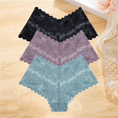 FINETOO 3Pcs/set Lace Boyshort Panties Women Low-Rise Floral Underwear S-XL Girls Sexy Panties Ladies Lace Underpants Lingerie