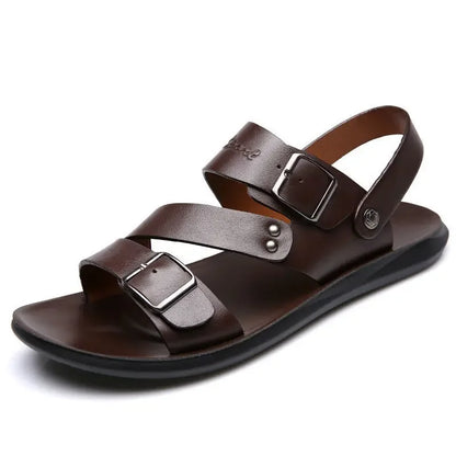 Simple Men's Sandals Solid Color PU Leather Men's Summer Shoes Casual Comfortable Open Toe Sandals Soft Beach Shoes Men's Sandal