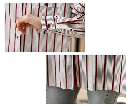 Shirts for Women New Slim Women's Clothing Fashion Polo-Neck Striped Womens Tops Long Sleeved Blouse Women OL Autumn Women Shirt