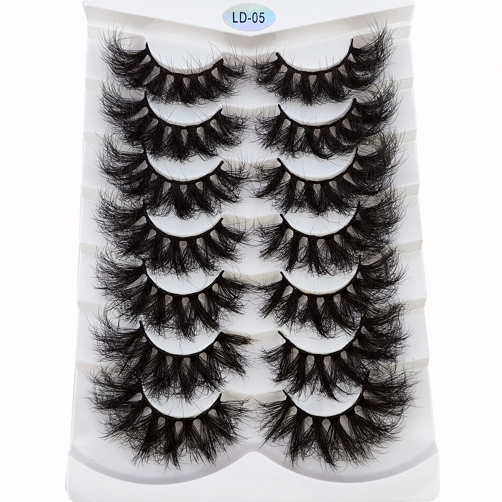 NEW 5/6/7/8 Pairs Natural Long Mink False Eyelashes Cross Dense Handmade Cotton Stalk 25mm Lashes Make-up Mink Beauty Eyelashes