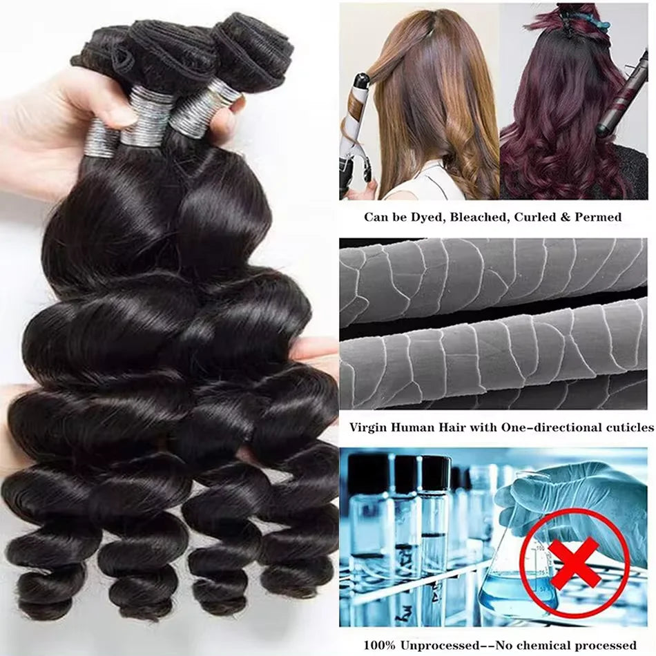 12A Loose Wave Bundles 100% Human Hair Extensions Malaysian Hair Weave Tissage Cheveux Humain Wave 1 3 4 Bundles For Black Women