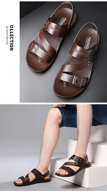 Simple Men's Sandals Solid Color PU Leather Men's Summer Shoes Casual Comfortable Open Toe Sandals Soft Beach Shoes Men's Sandal