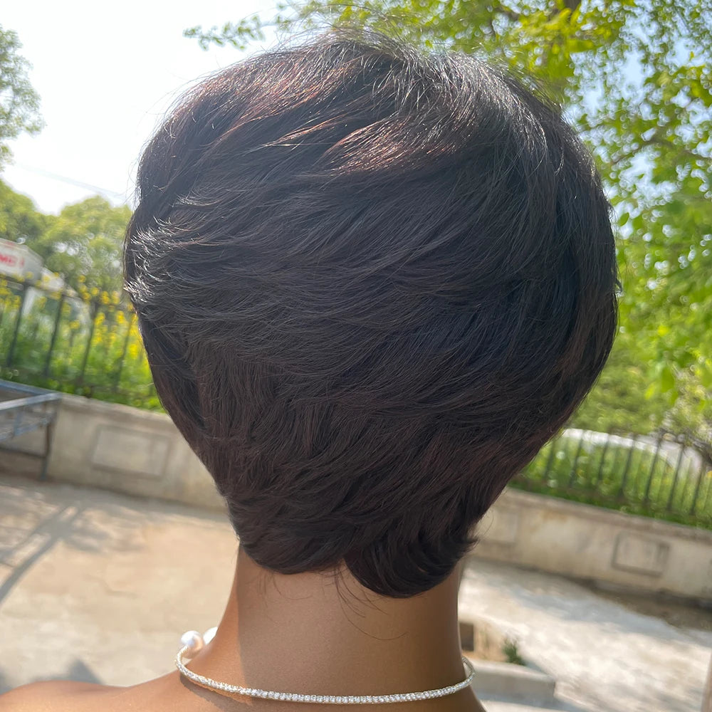 Human Hair Wigs Short Pixie Cut Wig Human Hair For Black Women Machine Made Wigs With Bangs Pixi Wig Perruque Cheveux Humain