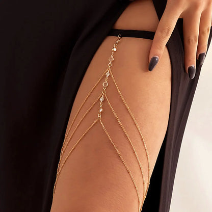 Boho Elastic Band Crystal Leg Thigh Chain Dress