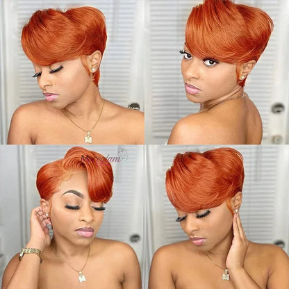 Pixie Cut Human Hair Wigs Orange Wig T Part Lace Wig Ginger Straight Short Human Hair Wigs perruque cheveux humain sans colle