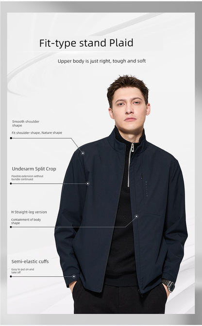 Dance with Wolf Stand Collar Jacket Men 2025 Spring New Arrival Work Clothing Administrative Business All-Match Easy to Handle Outwear Men