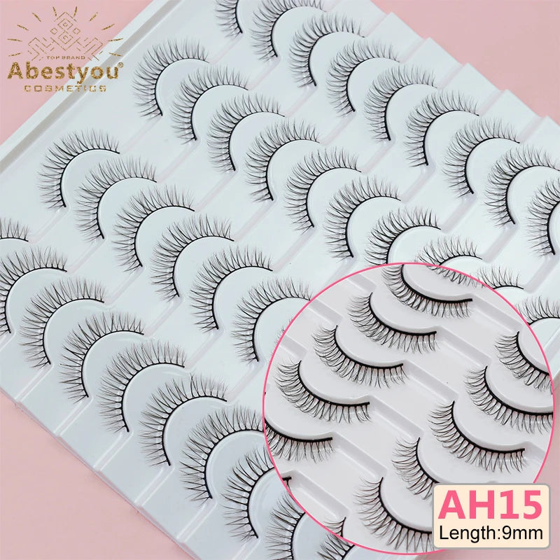 Abestyou 8mm 20Pairs Invisible Strip Soft Clear Band 3D Faux Mink Wispy Eyelash Korea High Quality Short Reusable Lashes Make-up