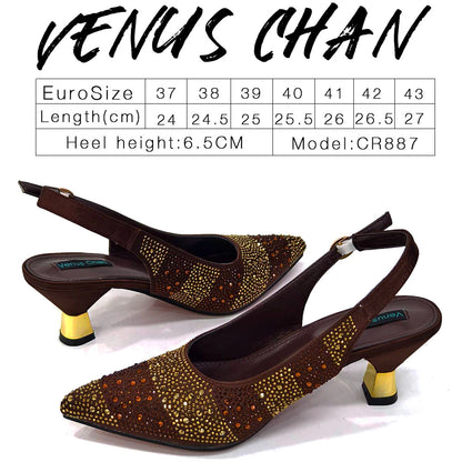 Venus Chan Italian Design Rhinestone-encrusted Ladies Party Shoes And Special Bag High Heels And Dual Purpose Bag Women's Shoes